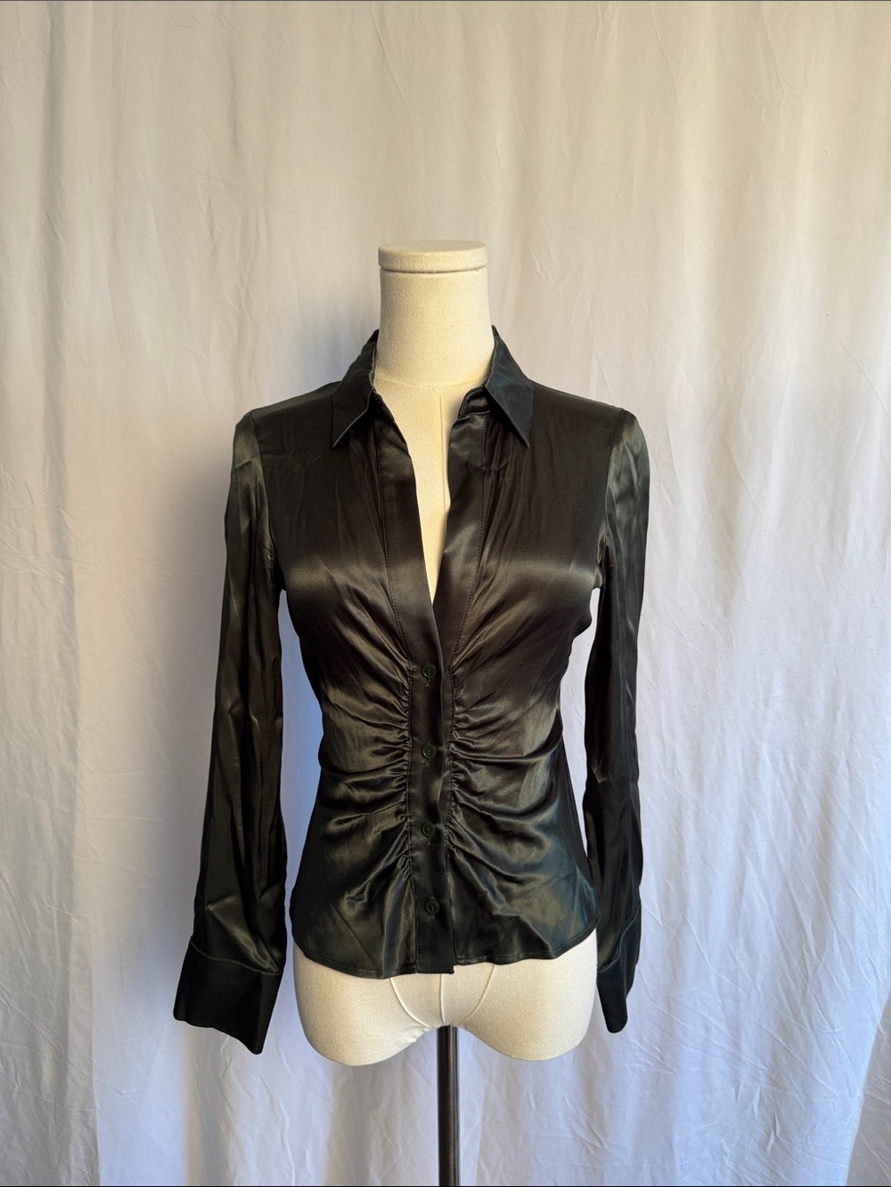 Zara Black Satin Ruched Button-Front Blouse Jacket
